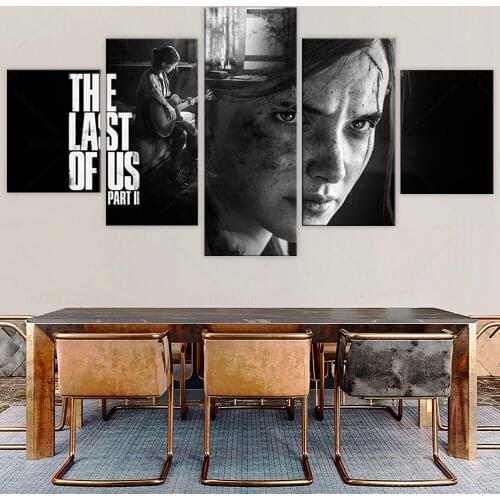 5 Piece HD Black White Wall Art Paintings Ellie The Last of Us Part 2 Game Poster Artwork Canvas Paintings for Home Decor