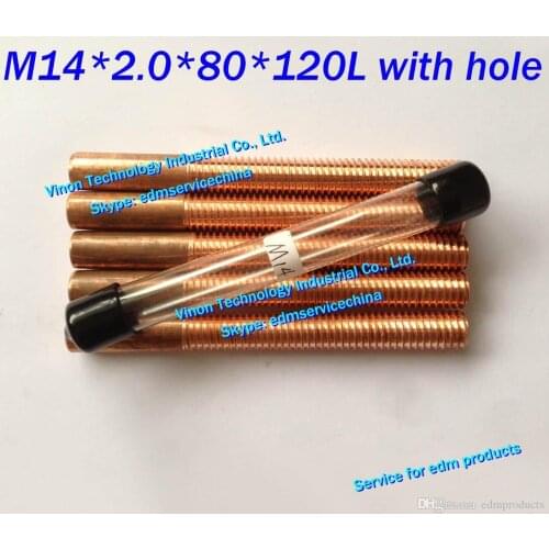 5PCS Pack) M14*2.0*80*120mm Copper Thread Electrode with hole (thread length 80mm) Orbital Tapping electrode copper M14 for EDM