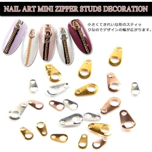 50pcs/lot Punk Design 3D Nail Art Mini Metallic Studs Decoration Gold & Silver Rose Gold Zipper Zips