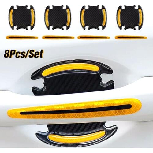 8Pcs/Set Reflective Sticker Car Carbon Fiber Stickers Car Door Handle Bowl Scratches Protector Sticker Fashion Car Stickers