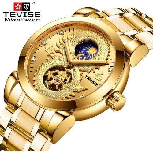 TEVISE 2021 Mens Watches Dragon Skeleton Automatic Watch Men Mechanical Watches Male Luxury Sport Wristwatch Relogio Masculino