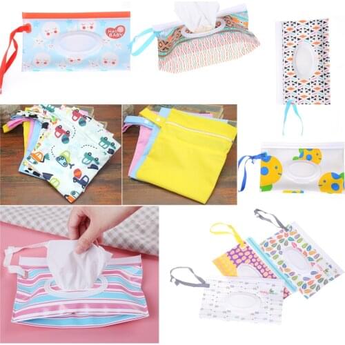 Clean Wipes Carrying Case Eco-friendly Wet Wipes Bag Clamshell Cosmetic Pouch Easy-carry Snap-strap Wipes Container