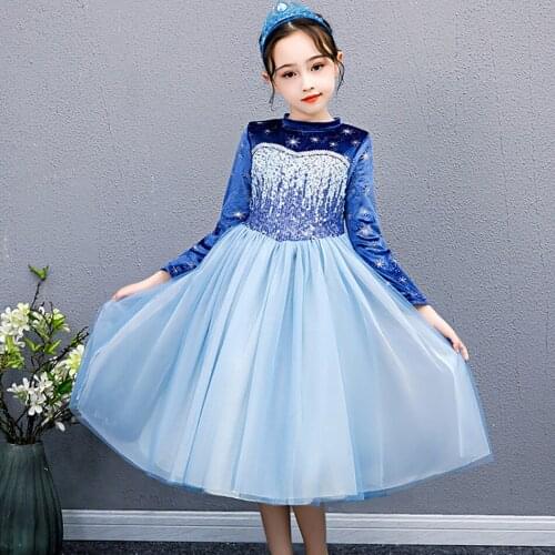 Girls Snow Queen 2 Elsa Dress Wig Kids Christmas Fancy Elza Costume Children Carnival Birthday Party Gown Kids Dress for Winter