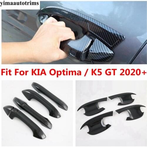 Door Knob Handle Grab Bowl Protective Decor Cover Trim ABS Carbon Fiber Exterior For KIA Optima / K5 GT 2020 2021 Accessories