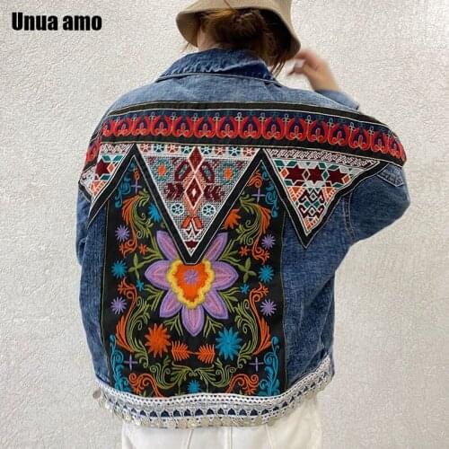 Unua amo Boho Style Embroidery Denim Jacket For Women Fashion Heavy Industry Metal Appliques Vintage Streetwear Jean Jackets