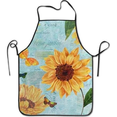 Kitchen Baking Personality Apron Restaurant Chef Garden Handmade Apron Watercolor Shabby Chic Sunflower Butterfly