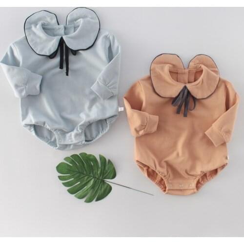 Infant Clothes Baby Girl Clothes Cotton Sweet Solid Peter Pan Collar Long Sleeve Baby Bodysuit Party Wedding Baby Romper 0-18M