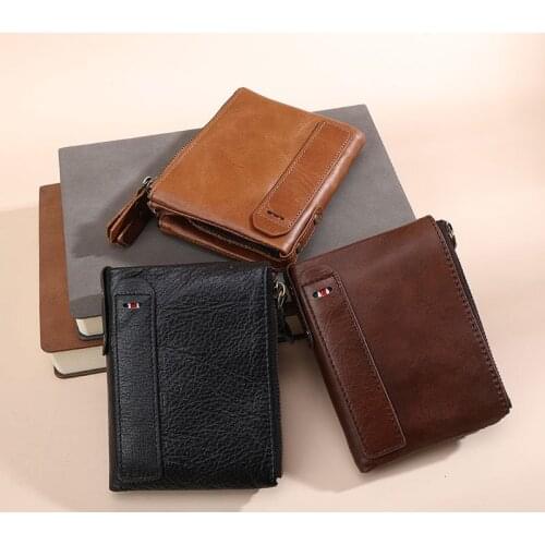 Short Bilfold Slim Mens Wallet Genuine Leather Rfid Ridge Wallet Large Capacity Male Luxury Wallet Coin Purse for Bank Cards