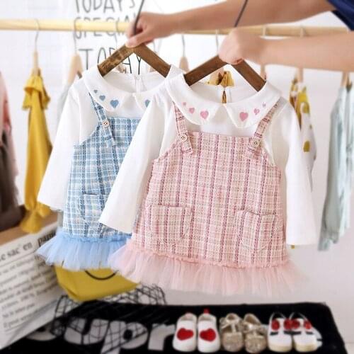 Girls suit suspenders skirt childrens bottoming shirt dress two-piece suit kids dress pink dress fall clothes for kids