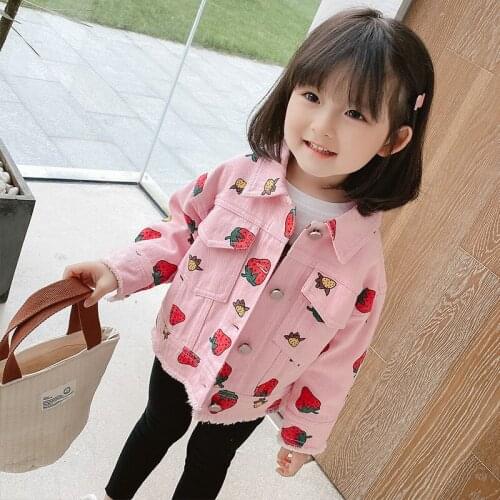Girls Coat Spring and Autumn New Strawberry Jacket Korean Style Short Jacket Baby Girl Fashion Children Clothing