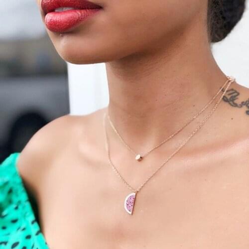 2020 Summer Jewelry Rose Gold Color Cz Paved Watermelon Necklace Mini Cherry Charm Fruit Slice Nice Cool Pendant Necklaces Gift