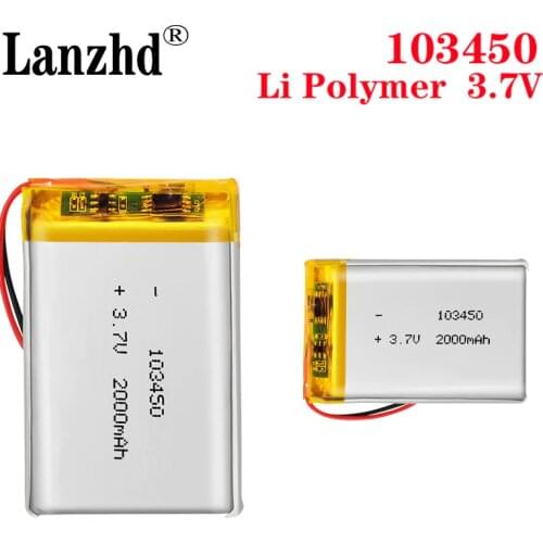 10PCS 103450 3.7V 2000mAh Lithium Polymer LiPo Battery + JST PH 2.0mm 2PIN plug For DVD PAD camera GPS Speaker laptop
