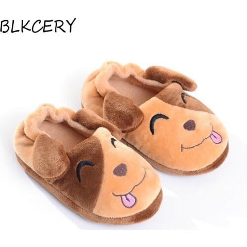 Fashion Toddler Boy Slippers Cartoon Puppy Plush Warm Shoe Little Kids Loafers Winter House Shoes Soft Rubber Sole Home Footwear