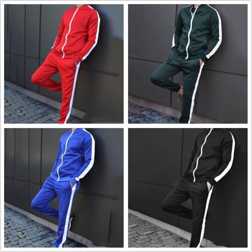 Mens Tracksuit 2 Piece Casual Trousers Jacket Sweatsuit Hip Hop Sweatshirt Set