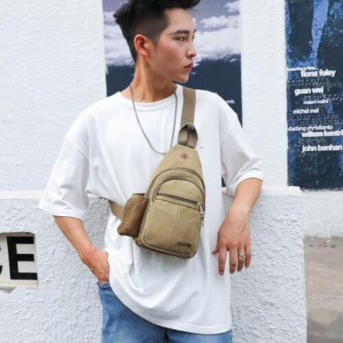 Chest Bag Mens Canvas Shoulder All-Match Crossbody Sports And Leisure Travel Backpack Small Chest Bag Tide Tactical Military