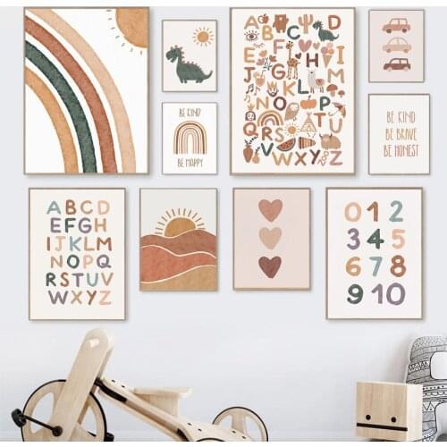 Boho Rainbow Dinosaur Love Alphabet ABC Wall Art Canvas Painting Nordic Posters And Prints Wall Pictures Kids Baby Room Decor