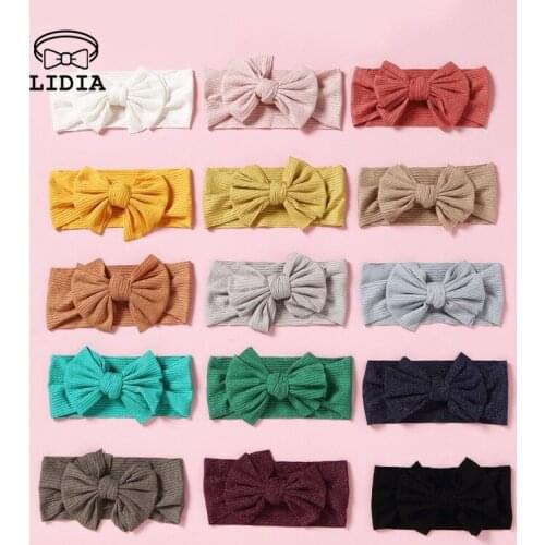 2021 New Baby Knitting Bow-knot Hair Band Wide Edge Headwear Children Elastic Colorful Headdress Hair Accessories Decoration