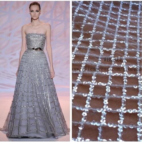 New fashion off white sparkling sequins square mesh lace fabric Wedding dress / evening dress lining fabric 1yard
