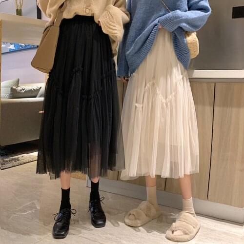 2021 spring summer autumn new women fashion casual sexysee through long Skirt woman female OL Gauze skirts AA104