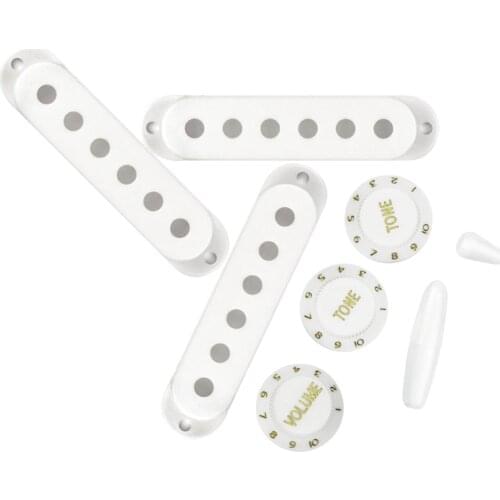 NEW Set of Strat Single Coil Pickup Covers 52/52/52mm Tone Volume Guitar Knobs Switch Tip Whammy Bar Tip White Guitar Parts