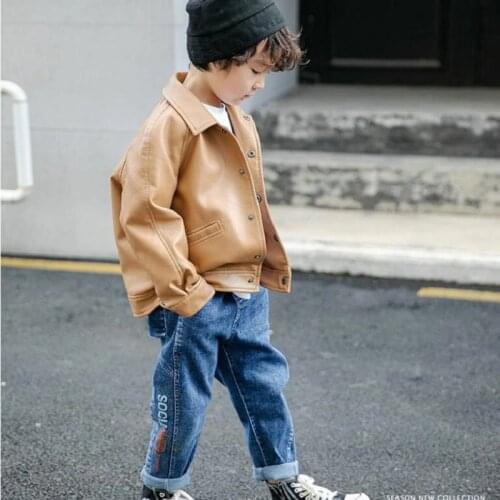 Autumn Kids Clothing Boys' Leather Jacket Boys 2021 New Spring Childrens Outwear Motorcycle Lapel PU Coat Kids' Tops Clothes