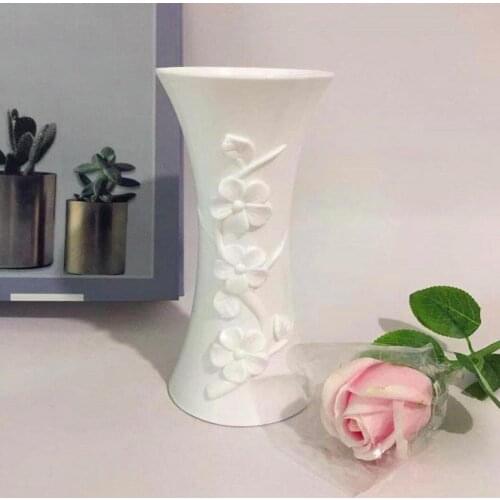 Plastic Embossment Vase Flower Arrangement Pot Container Home Office Table Decor