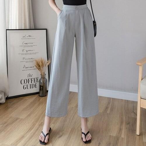 Casual Cotton Linen Wide Leg Pants Women Plus Size Loose Trousers Solid Colors Spring Summer Thin Ankle-Length Pant Elastic 2XL