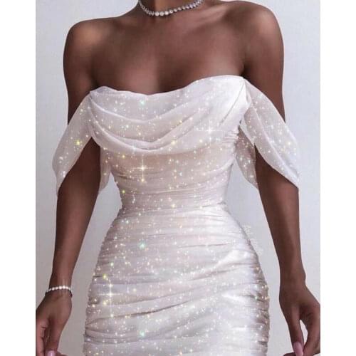 Sexy Sequins Dress Women Ruffle Off Shoulder Prom Midi Dress Evening Party Bodycon Short Mini Dresses
