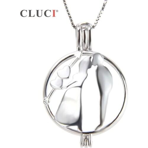 CLUCI Silver 925 Women Valentines Charms Pendant Jewelry Kissing Lovers Shaped Pendant 925 Sterling Silver Pearl Locket SC185SB