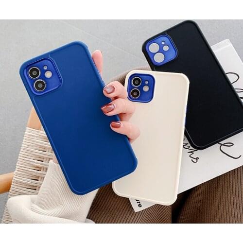 Blue Electroplating Camera Lens Protection Phone Case on For iphone 11 12 Pro Max Mini X XR Xs SE 2020 White Black Soft Cover