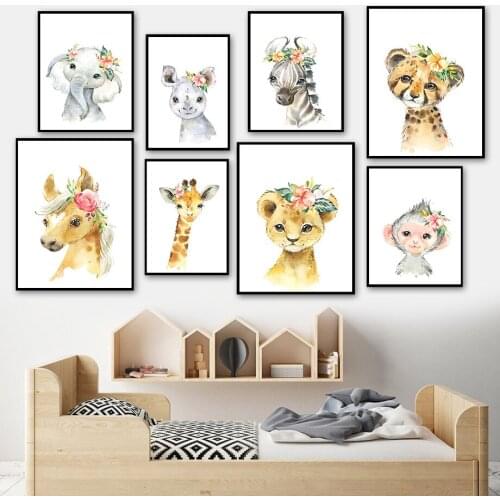 Elephant Zebra Rhino Leopard Lion Horse Giraffe Wall Art Canvas Painting Nordic Posters And Prints Wall Pictures Kids Room Decor