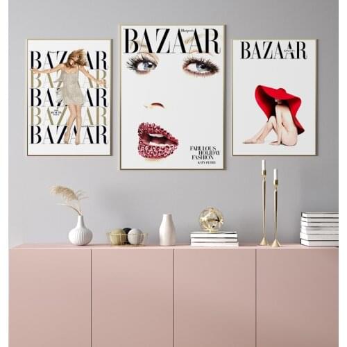 Modern Fashion Pictorial Poster and Print Bazaar Magazine Cover Canvas Painting Aesthetic Wall Art Pictures for Girls Room Decor