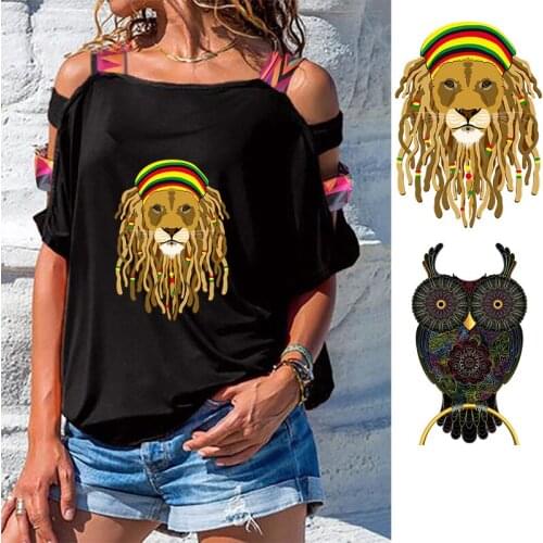 2pcs Cool Lion Owl Iron on Patches Heat Transfers Fashion Badges A-level Washable New Design DIY Thermal Stickers for Clothes