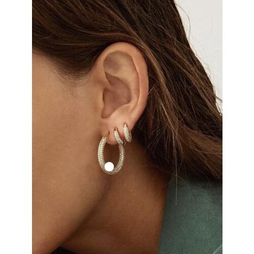 TIMEONLY Delicate U Shape Bling Bling Rhinestones Clip Earring for Women Girls White Golden Color Metal Simple Accessories