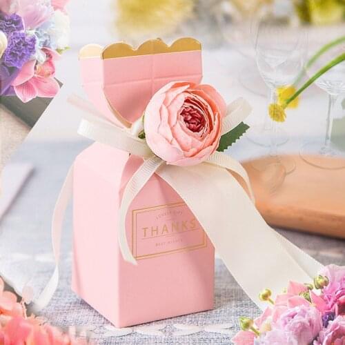 10PCS Wedding Candy Packaging Bags Flower Shape Favor Gifts Candy Box With Ribbon For Baby Shower Birthday Party Supplies
