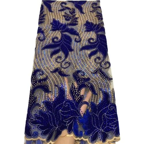 XIYA Royal Blue African Velvet Lace Fabric 2021 Hgh Quality Lace French Lace Fabric With Stones French Lace For Sewging 3197B