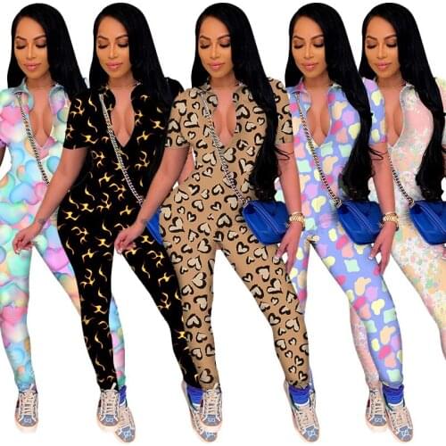 Echoine Women Zipper Pint Long Sleeve Bodysuit Spring V-neck Valentine Day Sexy Tight Slim Elastic Steetwear Casual Jumpsuits