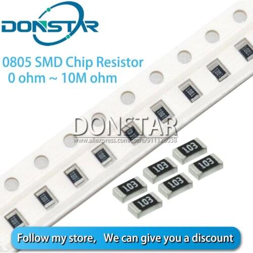 100PCS 0805 SMD 1/8W Chip Fixed Resistor 0R~10M 1R 10R 47R 100R 220R 330R 470R 1K 2K 4.7K 10K 47K 100K 220K 0 10 100 330 470 ohm