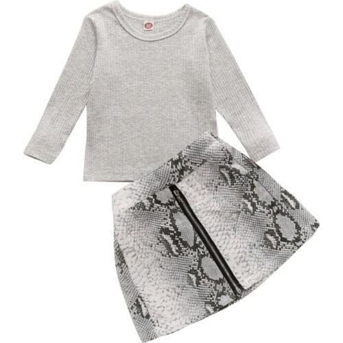 2PCS Baby Long Sleeve Knit Tops Print Skirt Snakeskin Outfits Kid Child Girl Set Infant Clothing