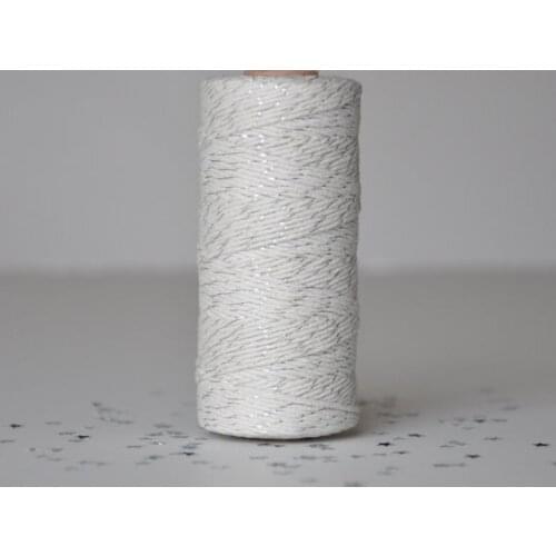 3 Spools (110yard/spool) White and Metallic Silver Foil Cotton Bakers Twine,Holiday Party Gift Packaging Craft String,Cords,Rope