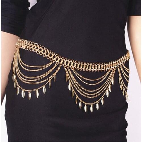 Boho Gold metal sequins tassel belly chain charm sexy biniki waist chain beachy tribal body chain jewelry free shipping