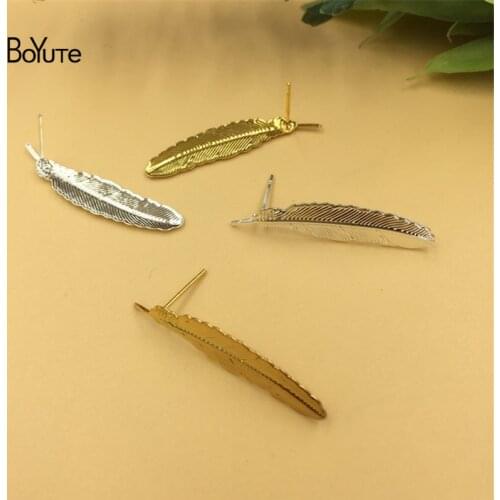 BoYuTe 20Pcs 35*12MM Feather Metal Copper Silver Plated Ear Stud Diy Women Accessories Parts Supplies for Jewelry