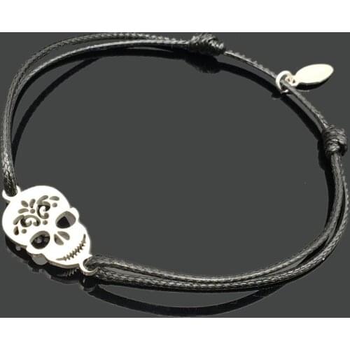 Wish Bracelet Skull Stainless Steel Charm Good Luck Bracelet Skull Pendant Adjustable String Bracelet For Men Women