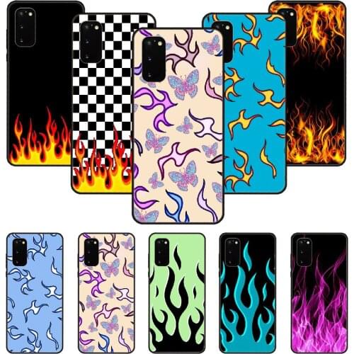 Phone Case For SamSung Galaxy S Note 10 20 7 6 9 8 Plus Edge E Ultra Lite Black Cover Funda Soft Back Fashion trend Red Flames