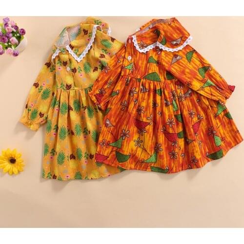 Toddler Kids Girl Autumn Dress Long Sleeve Button Front Doll Collar Floral Print A-Line Dress Children Clothing