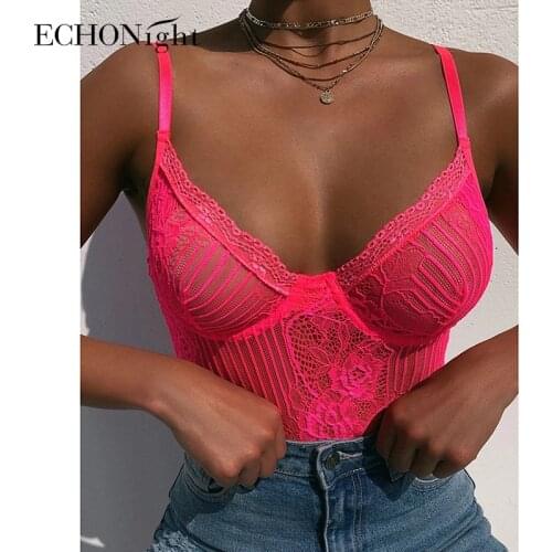Echonight Neon Lace Bodysuit Women Sexy Transparent Rompers Backless Bodycon Overalls Female Slim See Through Bodys Wholesale