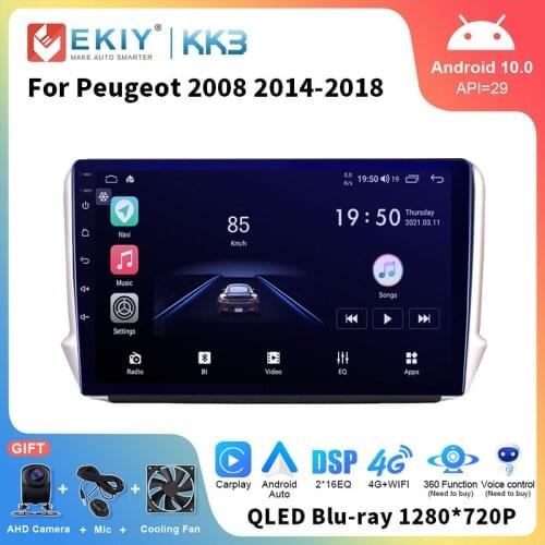 EKIY QLED 1280*720 10'' Android 10 Car Multimedia For Peugeot 2008 2014-2018 Stereo Autoradio GPS Navigation Head Unit No 2 Din