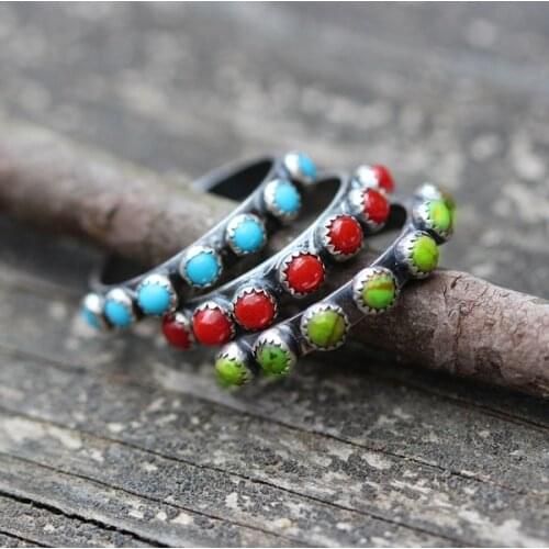 Boho Ethnic Beads Rings for Women Vintage Silver Color Simple Design Finger Ring Tribal Beach Party Jewelry Accessories Gift