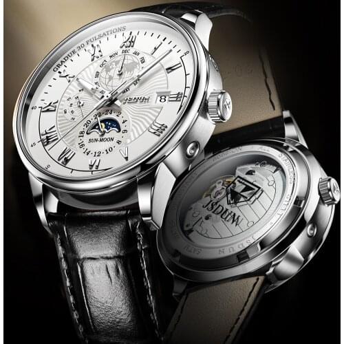 JSDUN 2021 Fashion Luxury Mens Sports Mechanical Watch Moon Phase Business Classic Automatic Waterproof Watch Montre Homme 8909