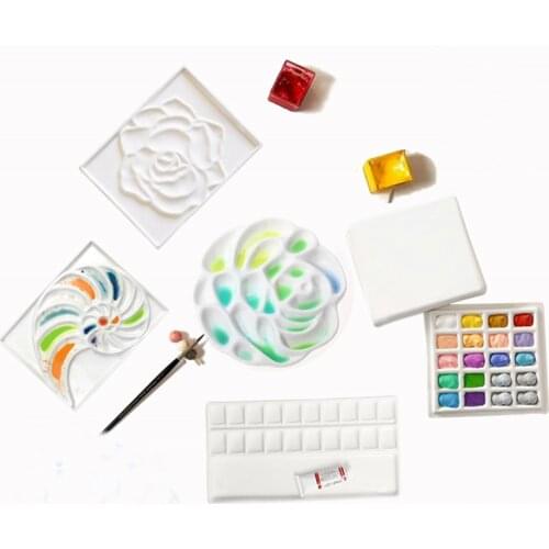 Ceramic Palette Rose/conch/wave/multiple Grid White Porcelain Easy To Clean Watercolor Paint Palette Painting Art Supplies
